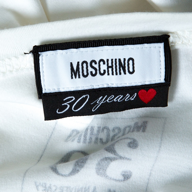 Pre Owned Moschino 30th Anniversary Off White Necklace and Slogan Print Cotton T-Shirt S