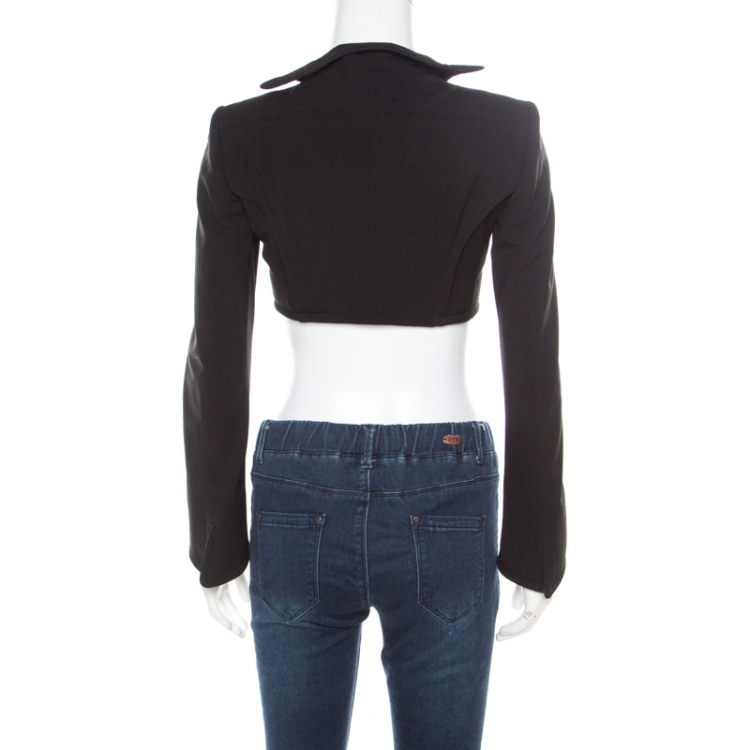 Pre Owned Moschino Couture Black Wool Zip Front Cropped Jacket S