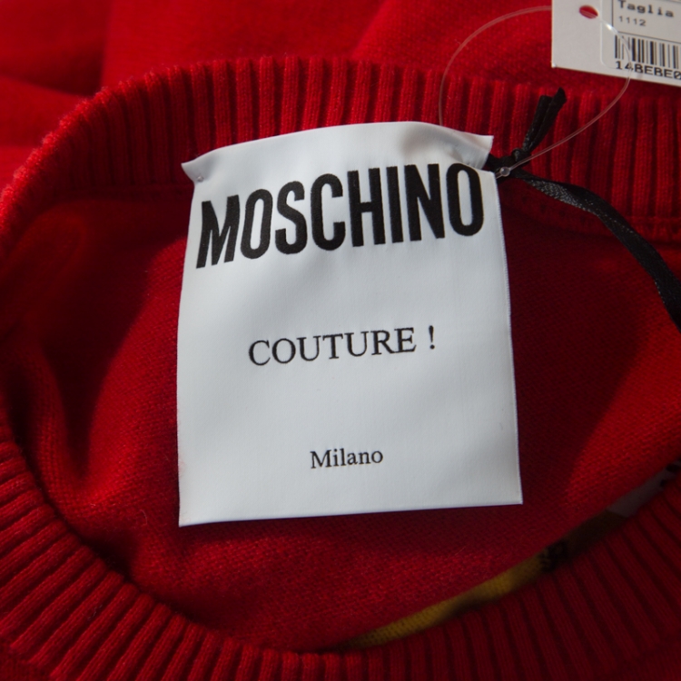 Pre Owned Moschino Couture Red Cashmere McDonald Logo Crew Neck Sweater M 