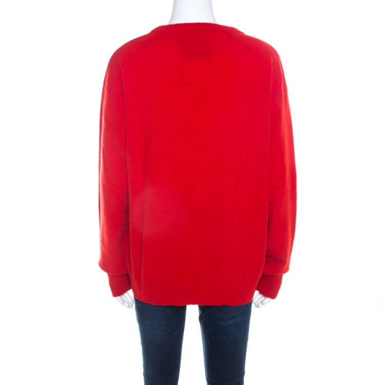 Pre Owned Moschino Couture Red Cashmere McDonald Logo Crew Neck Sweater M 