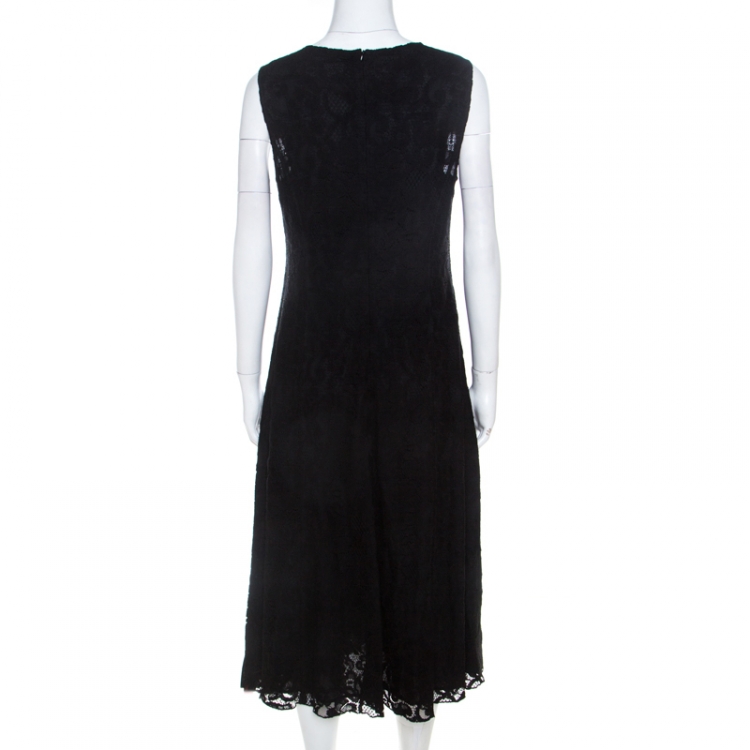 Pre Owned Moschino Couture Black Lace A Line Midi Dress M 