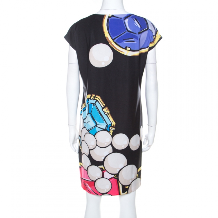 Pre Owned Boutique Moschino Multicolor Gem Printed Stretch Crepe Oversized Dress M 