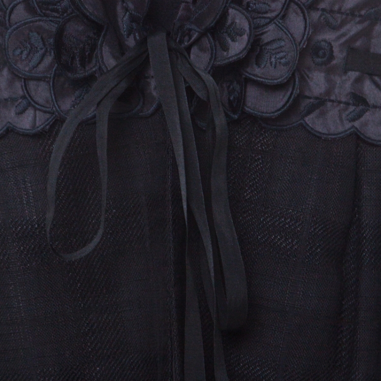 Pre Owned Moschino Black Textured Cotton and Silk Trim Detail Mid Length Jacket M 