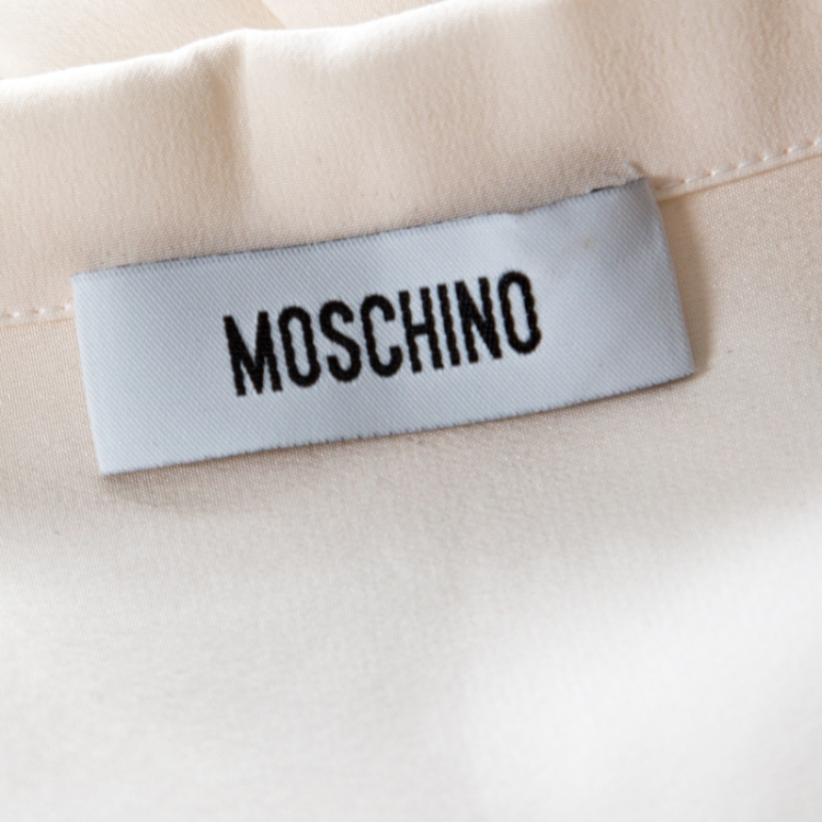 Pre Owned Moschino Cream Silk Crepe de Chine Bow Detail Long Sleeve Blouse M