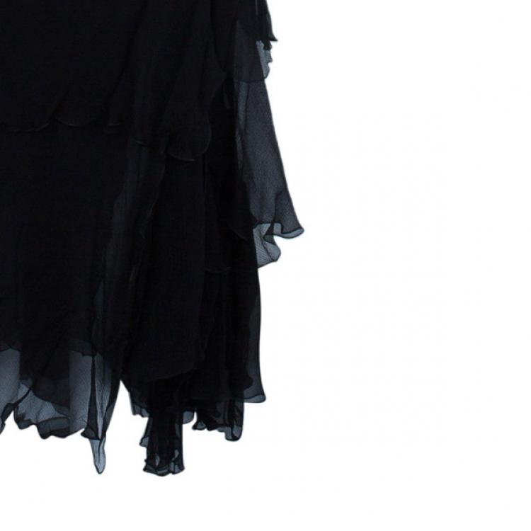Pre Owned Moschino Black Tiered Silk Chiffon Gown M