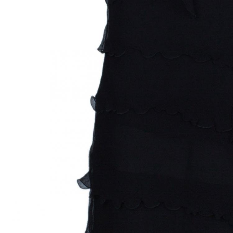 Pre Owned Moschino Black Tiered Silk Chiffon Gown M