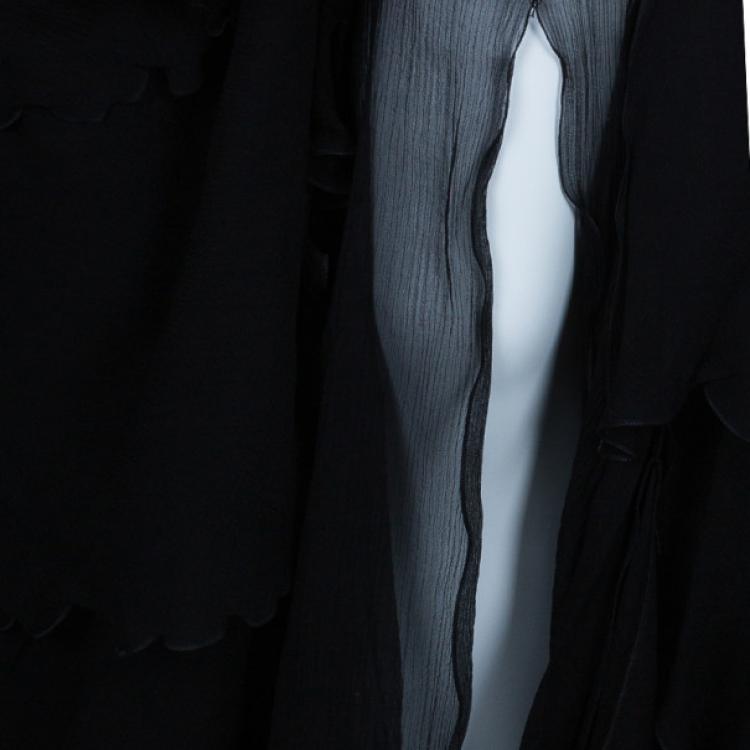 Pre Owned Moschino Black Tiered Silk Chiffon Gown M