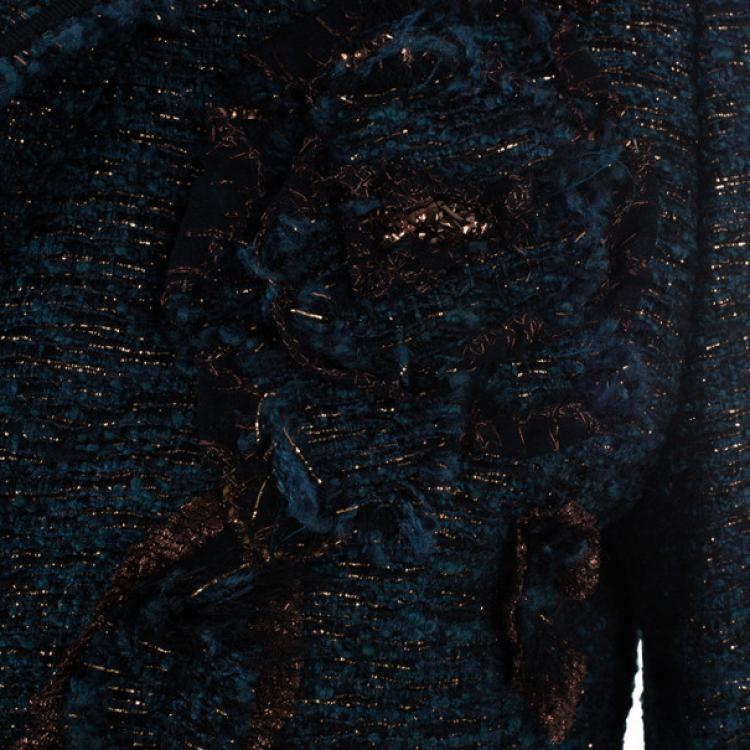 Pre Owned Moschino Navy Metallic Tweed Skirt Suit M