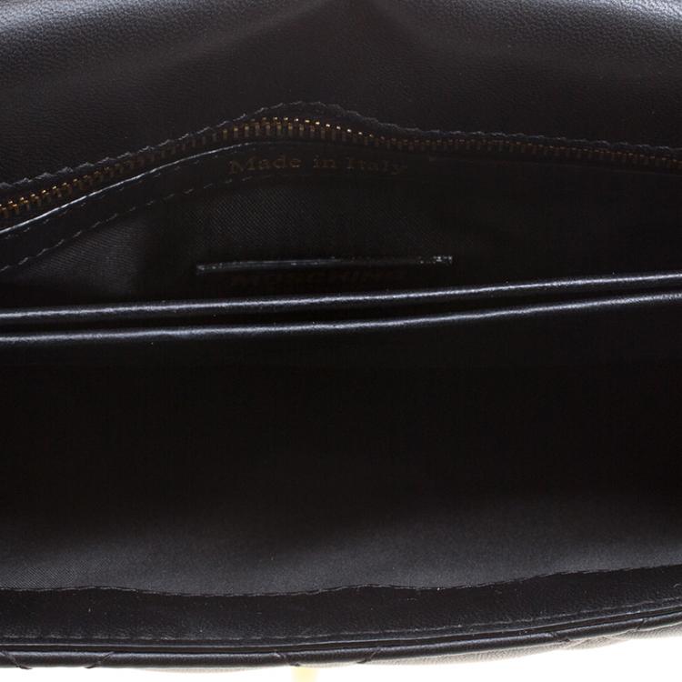 Pre Owned Moschino Black Quilted Leather Logo Flap Shoulder Bag