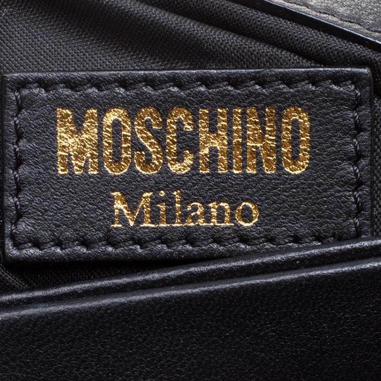 Pre Owned Moschino Black Quilted Leather Logo Flap Shoulder Bag