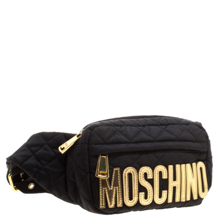Pre Owned Moschino Black Quilted Nylon Belt Bag