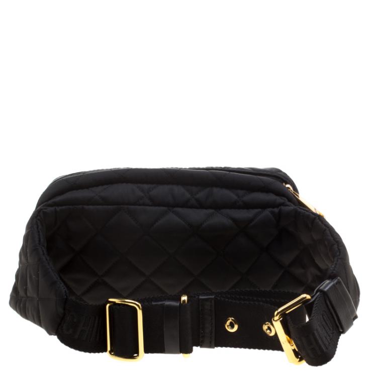 Pre Owned Moschino Black Quilted Nylon Belt Bag