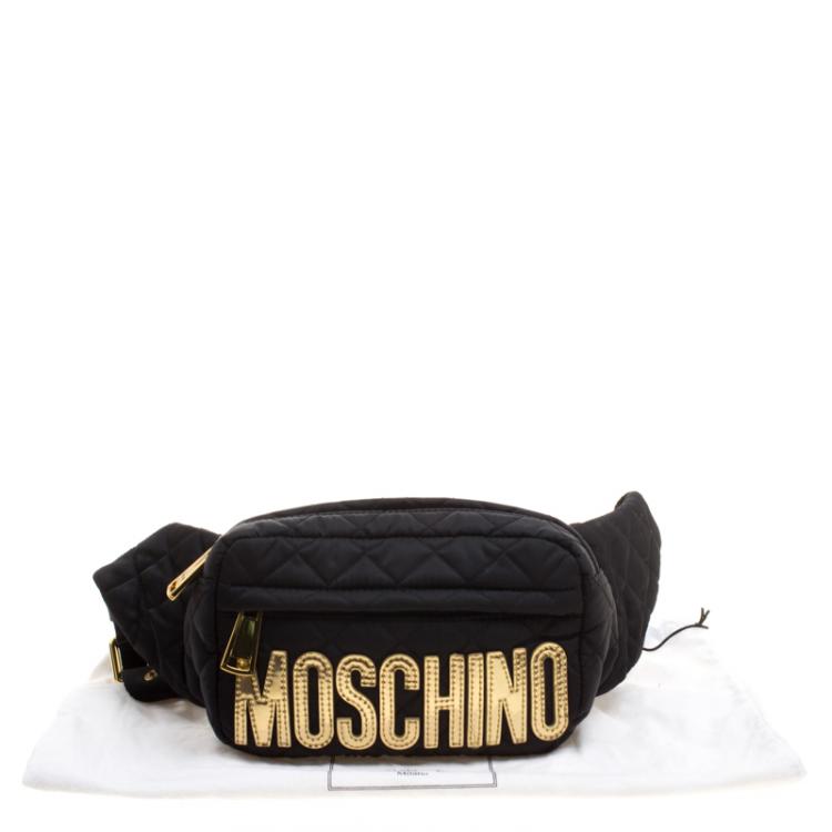 Pre Owned Moschino Black Quilted Nylon Belt Bag