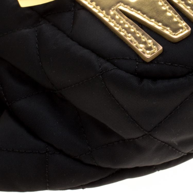 Pre Owned Moschino Black Quilted Nylon Belt Bag