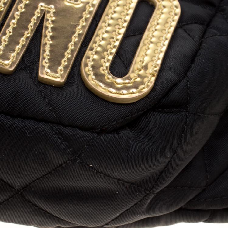 Pre Owned Moschino Black Quilted Nylon Belt Bag