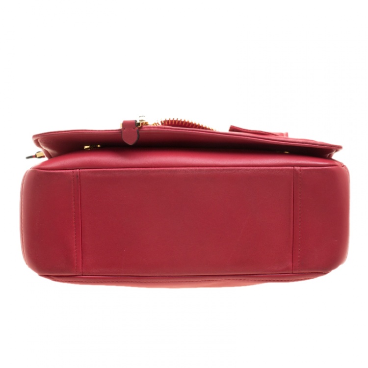 Pre Owned Moschino Coral Pink Leather Capsule Biker Jacket Shoulder Bag 