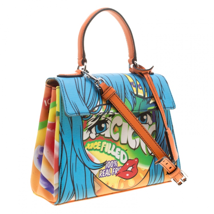 Pre Owned Moschino Multicolor Fantasy Print Leather Capsule Collection Top Handle Bag