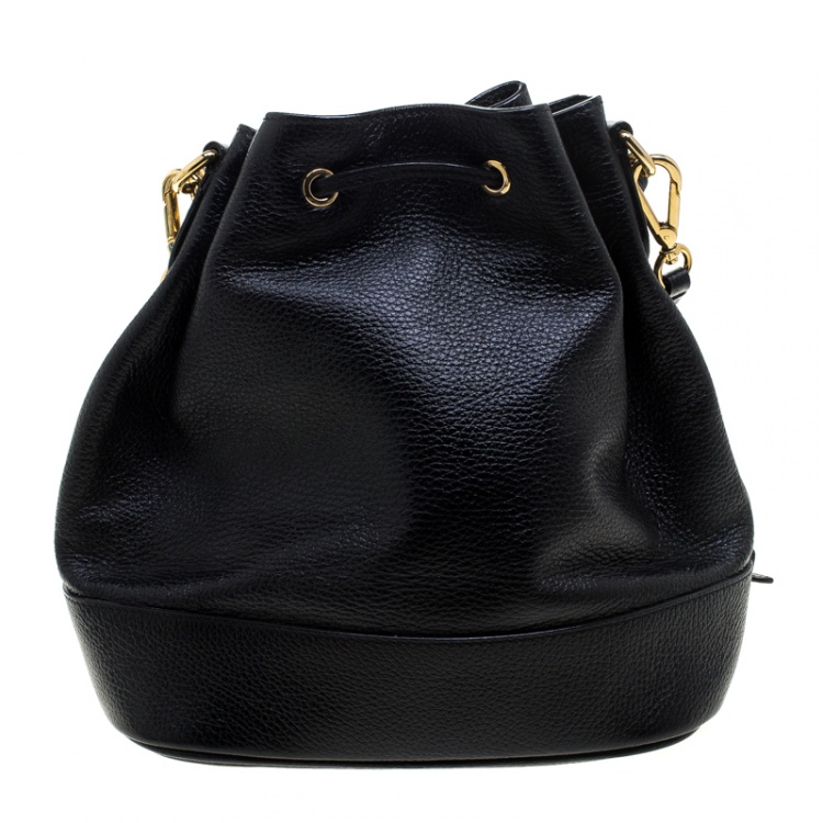 Pre Owned Moschino Black Leather Drawstring Bucket Bag
