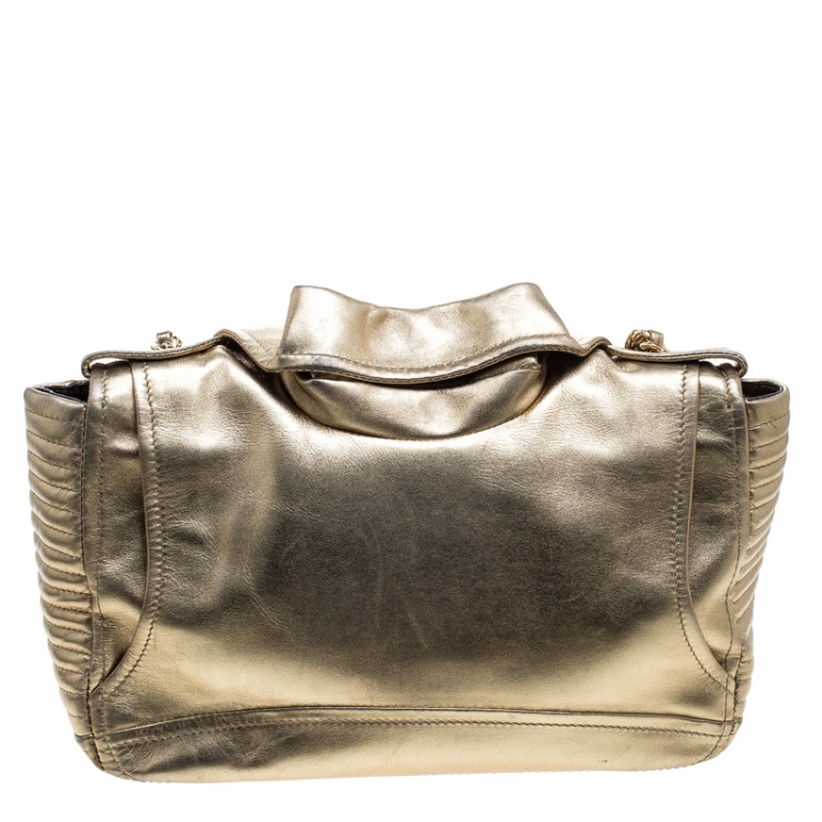 Pre Owned Moschino Gold Leather Large Capsule Biker Jacket Shoulder Bag 