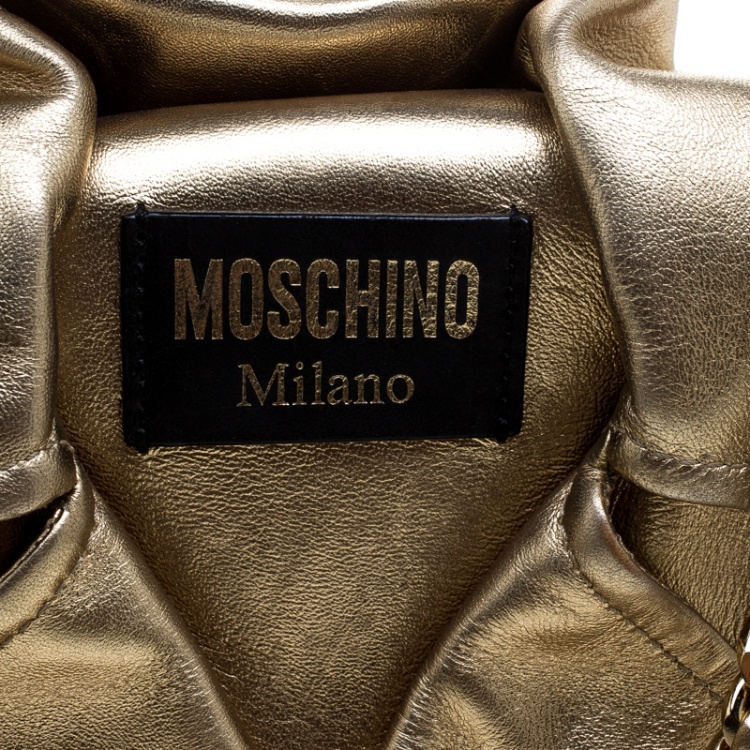 Pre Owned Moschino Gold Leather Large Capsule Biker Jacket Shoulder Bag 