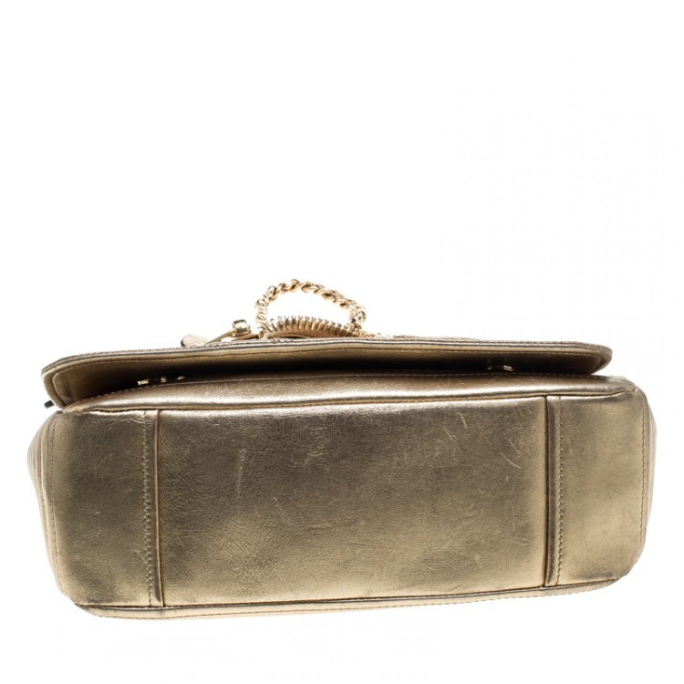 Pre Owned Moschino Gold Leather Large Capsule Biker Jacket Shoulder Bag 