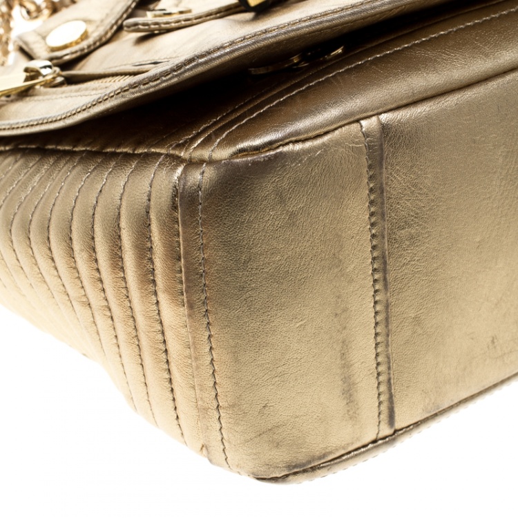 Pre Owned Moschino Gold Leather Large Capsule Biker Jacket Shoulder Bag 
