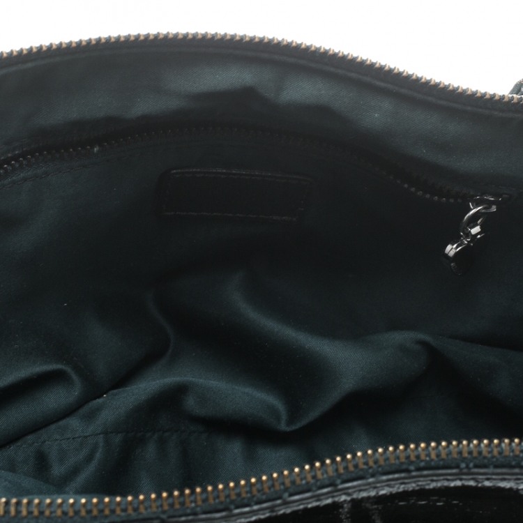 Pre Owned Moschino Dark Brown Signature Canvas and Patent Leather Satchel