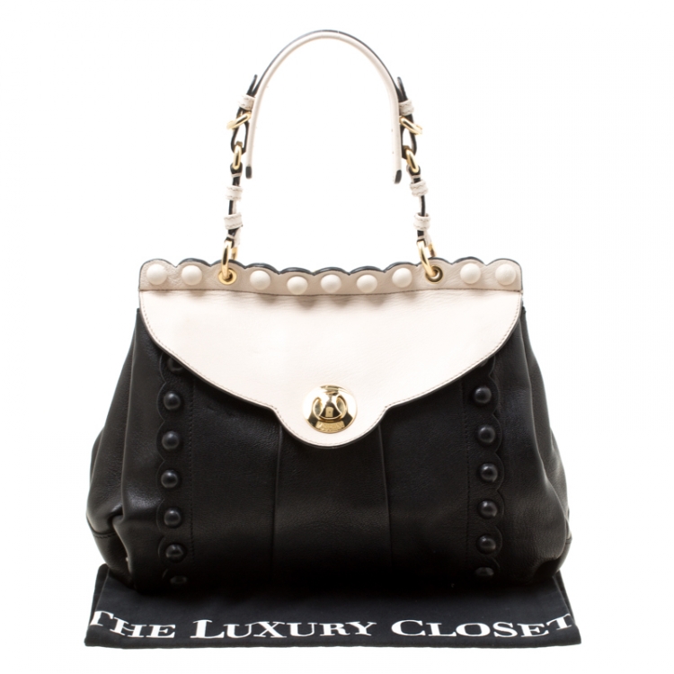 مملوكة مسبقًا Moschino Black/Beige Leather Satchel 