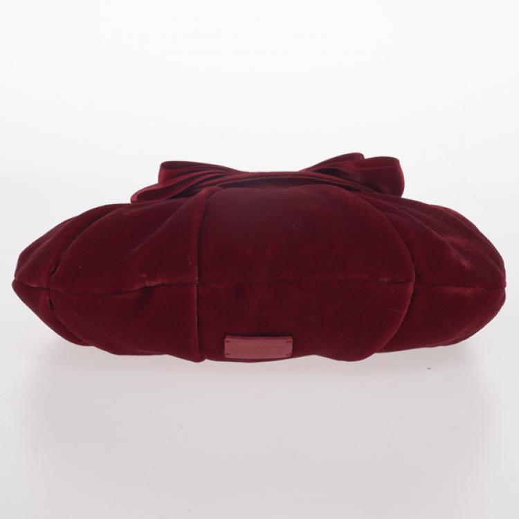 Pre Owned Moschino Satin Bow Red Velvet Clutch