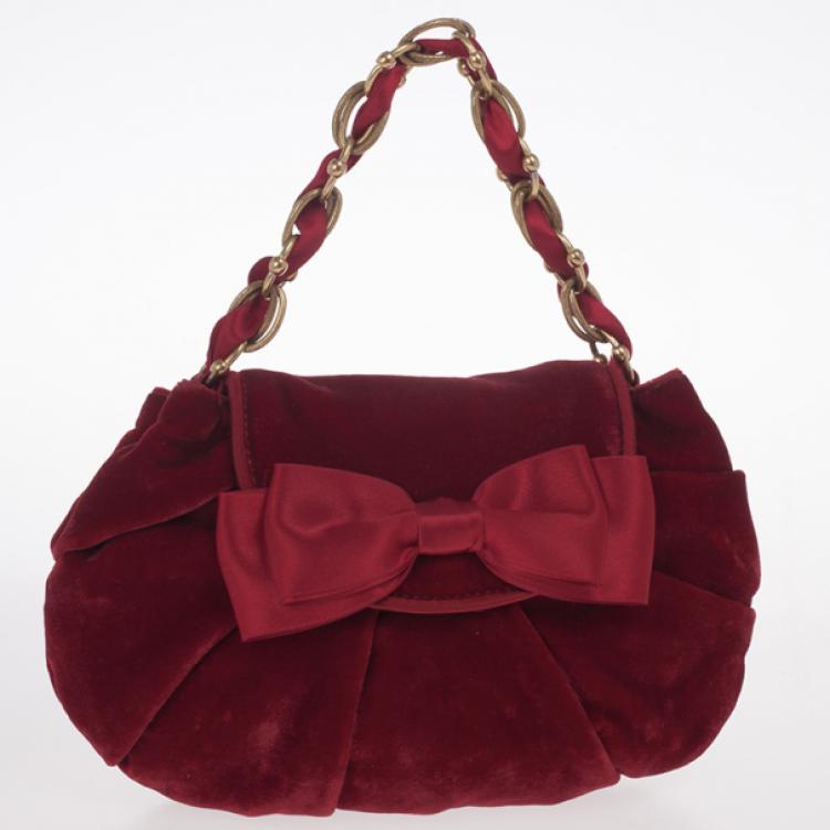 Pre Owned Moschino Satin Bow Red Velvet Clutch