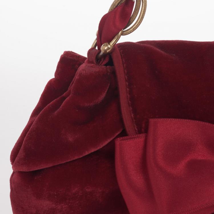 Pre Owned Moschino Satin Bow Red Velvet Clutch