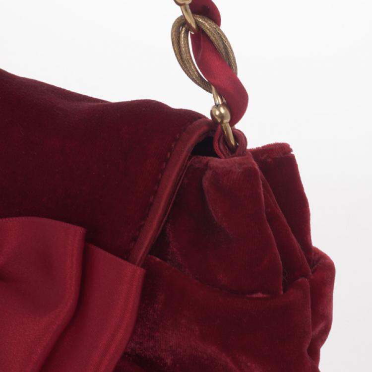 Pre Owned Moschino Satin Bow Red Velvet Clutch