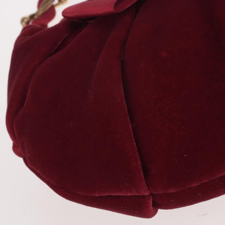 Pre Owned Moschino Satin Bow Red Velvet Clutch