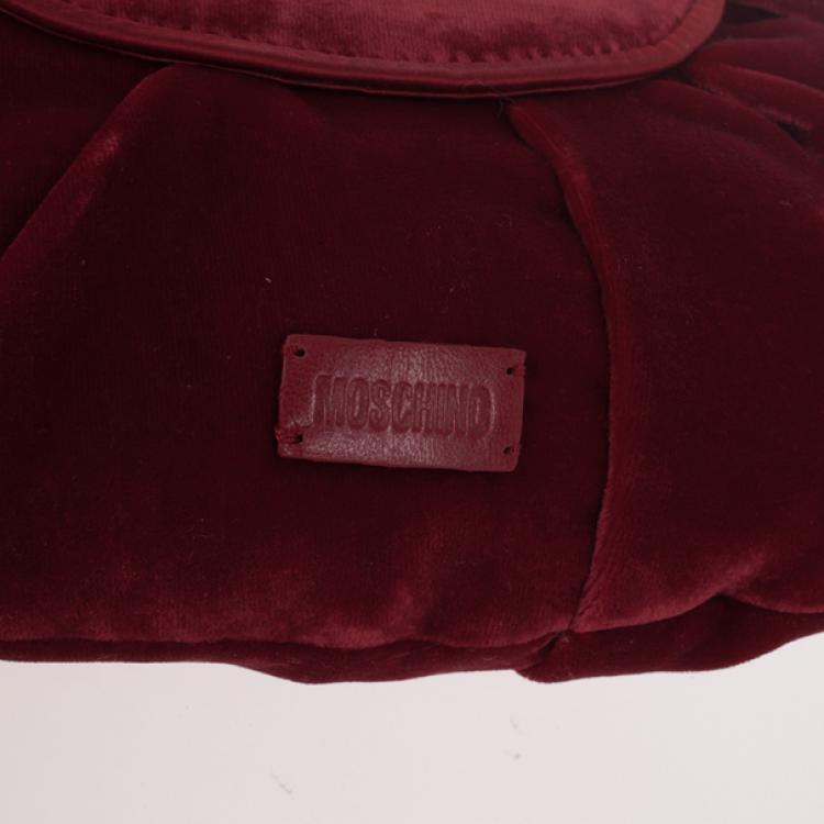 Pre Owned Moschino Satin Bow Red Velvet Clutch