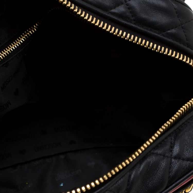 Pre Owned Moschino Red/Black Quilted Leather Jacket Shoulder Bag