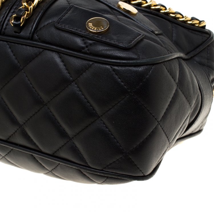 Pre Owned Moschino Red/Black Quilted Leather Jacket Shoulder Bag