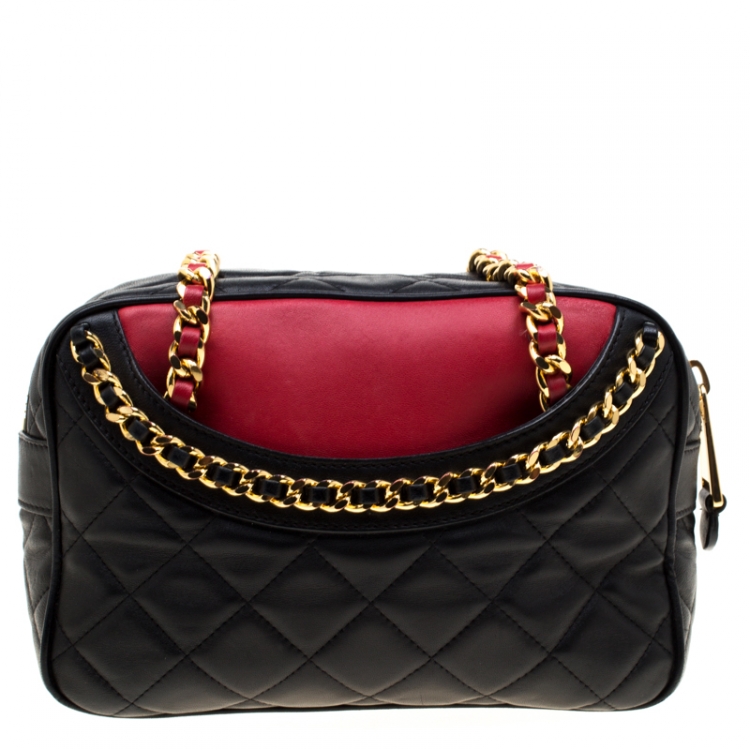 Pre Owned Moschino Red/Black Quilted Leather Jacket Shoulder Bag