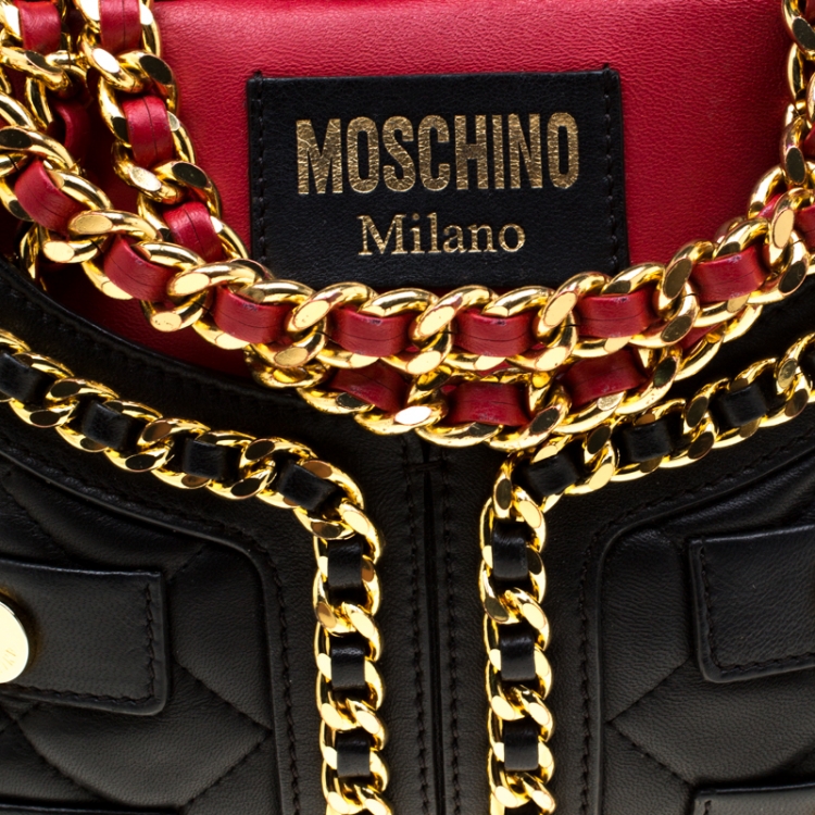 Pre Owned Moschino Red/Black Quilted Leather Jacket Shoulder Bag