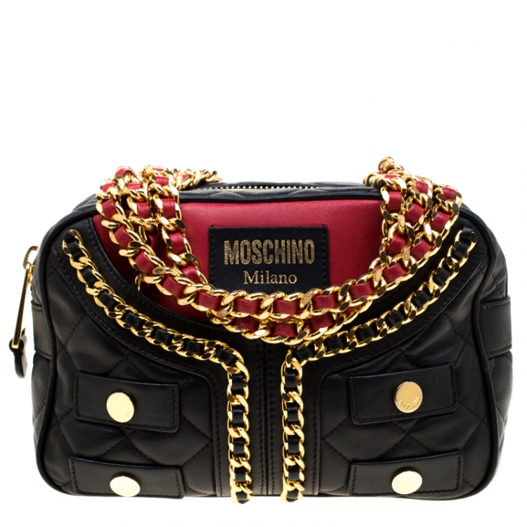 Moschino Red/Black Quilted Leather Jacket Shoulder Bag Moschino