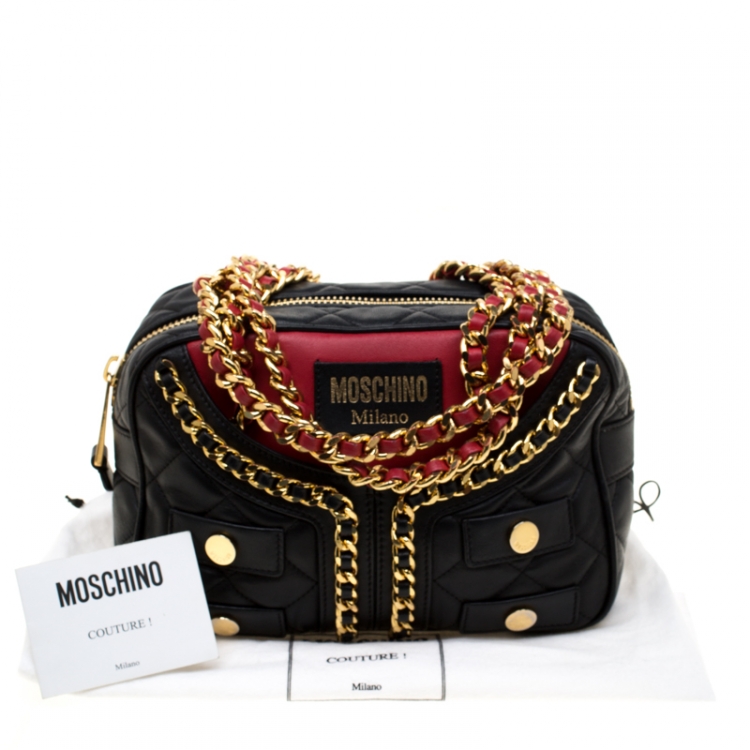 Pre Owned Moschino Red/Black Quilted Leather Jacket Shoulder Bag