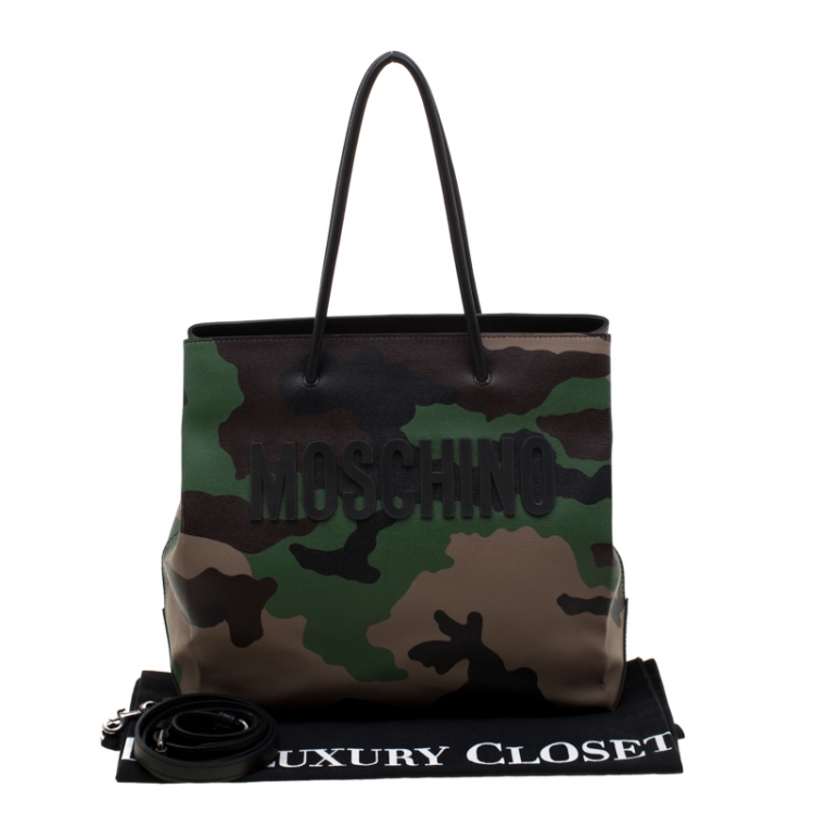 Pre Owned Moschino Camouflage Print Leather Tote