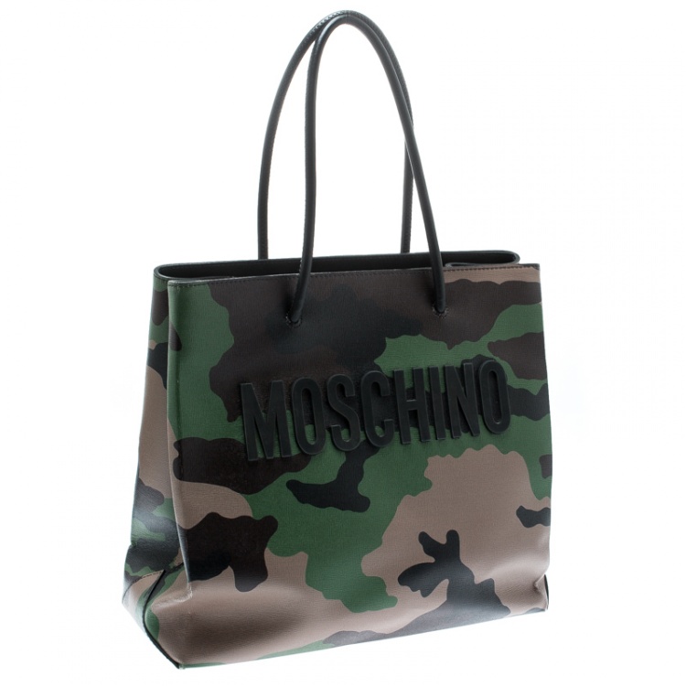 Pre Owned Moschino Camouflage Print Leather Tote