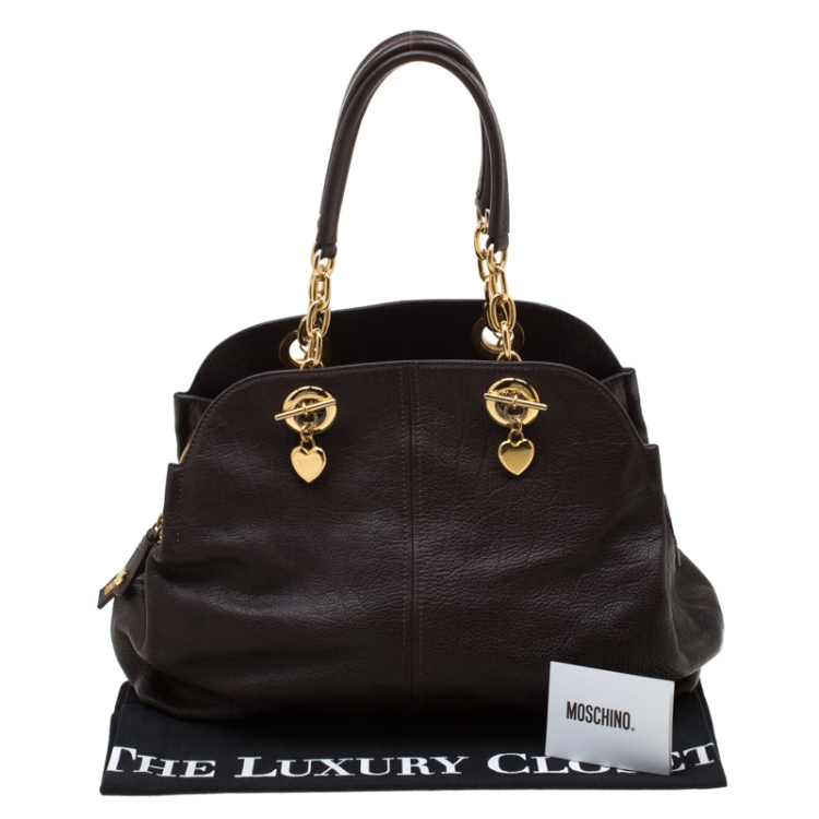 مملوكة مسبقًا Moschino Dark Brown Leather Chain Satchel