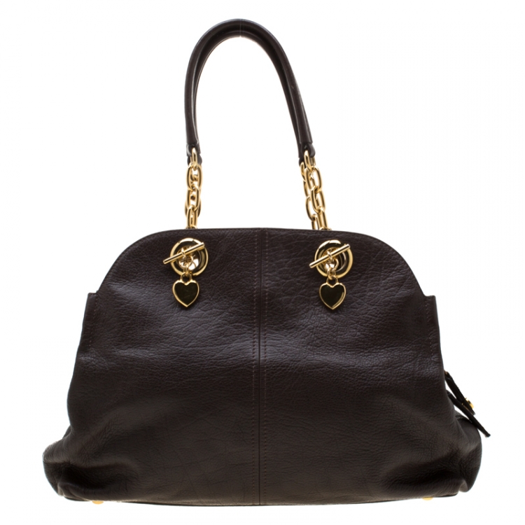 مملوكة مسبقًا Moschino Dark Brown Leather Chain Satchel