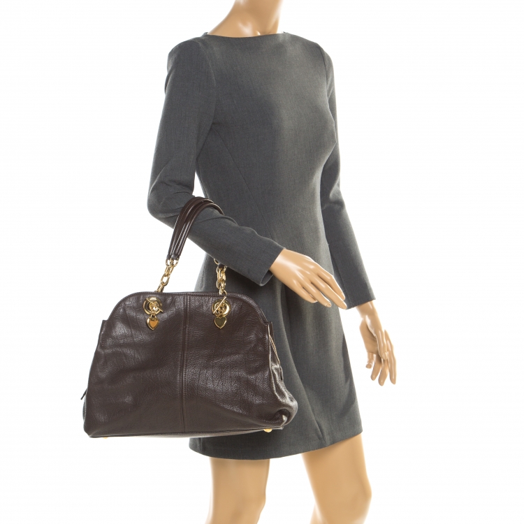 مملوكة مسبقًا Moschino Dark Brown Leather Chain Satchel