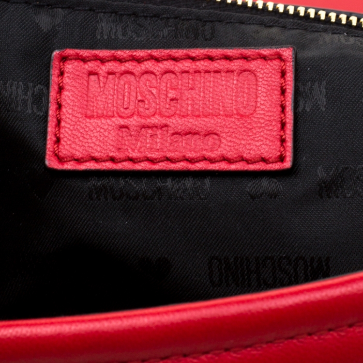 Pre Owned Moschino Red Leather Capsule Biker Jacket Shoulder Bag 