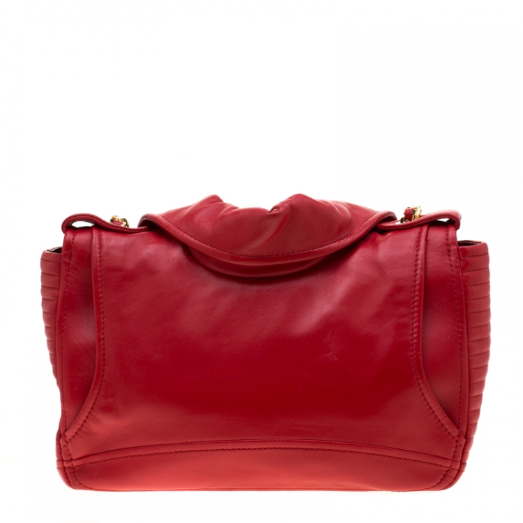 Pre Owned Moschino Red Leather Capsule Biker Jacket Shoulder Bag 