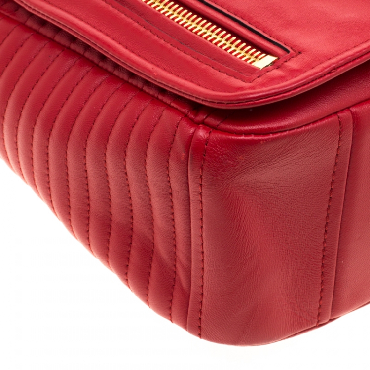Pre Owned Moschino Red Leather Capsule Biker Jacket Shoulder Bag 