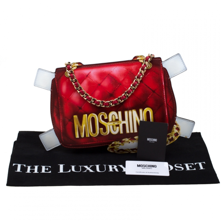 مملوكة مسبقًا Moschino White/Red Leather Shoulder Bag