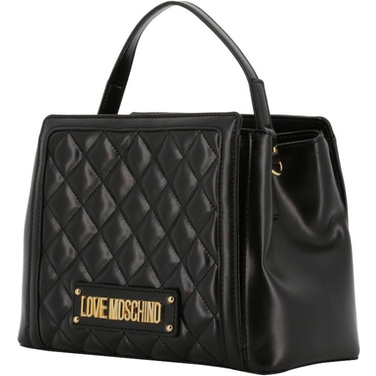 Pre Owned Love Moschino Black Quilted Faux Leather Top Handle Bag